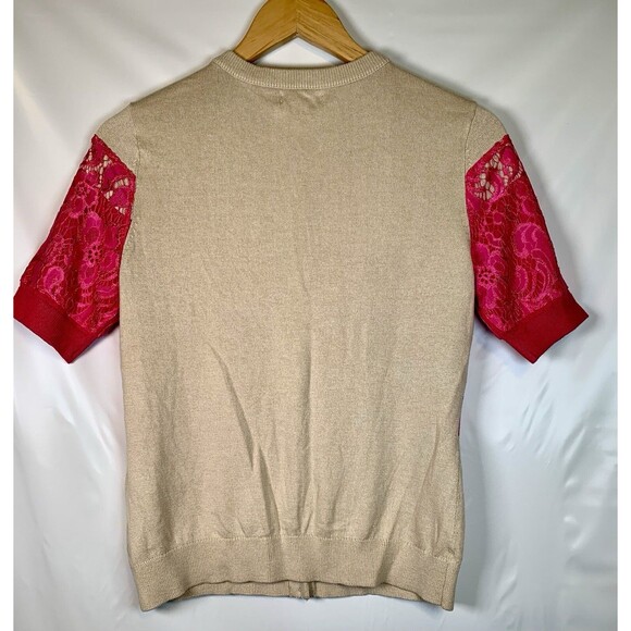 New York & Company Lace Pink Tan Short Sleeve Button Up Cardigan Size Small New - Picture 9 of 9